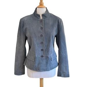 Vintage Chadwick's Dusty Blue Suede Leather Jacket, Buttons, Band Collar, Sz 16